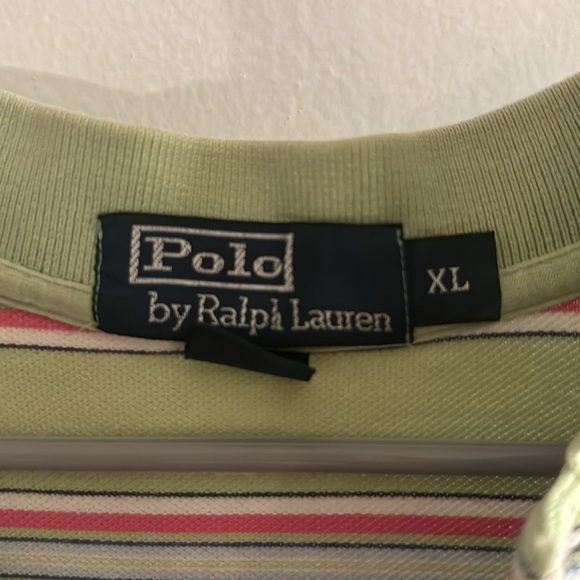 Polo Ralph Lauren Collared Shirt - Short Sleeve - Green w Pink Stripes - XL - Picture 2 of 4